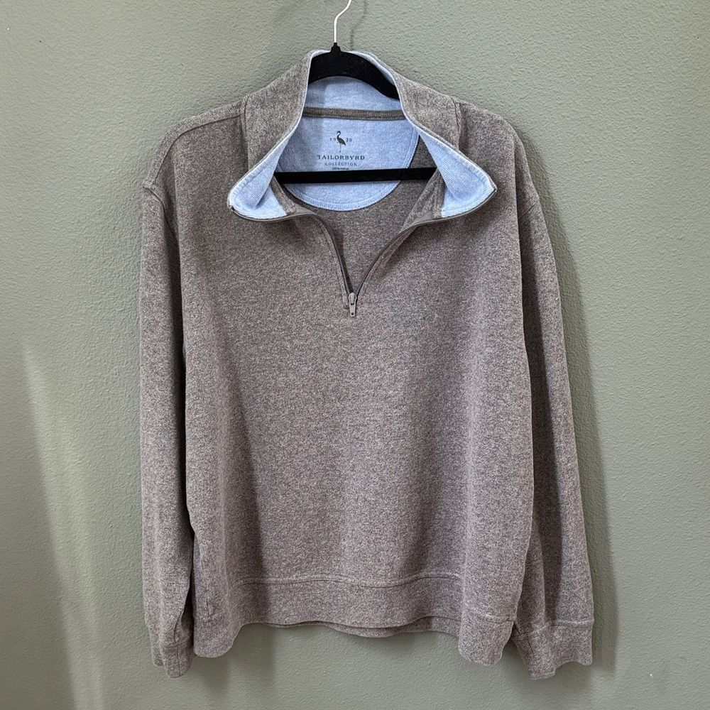 Men's TailorByrd Gray Cozy Knit cotton Quarter-Zip Sweater Sz XL